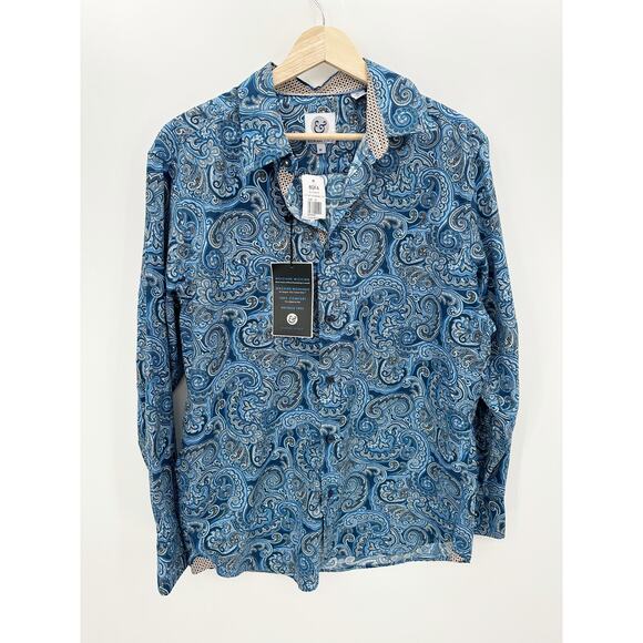 Kilburne Finch Dress Shirt Men Medium Blue White Paisley Printed Button Down NWT - Picture 1 of 9